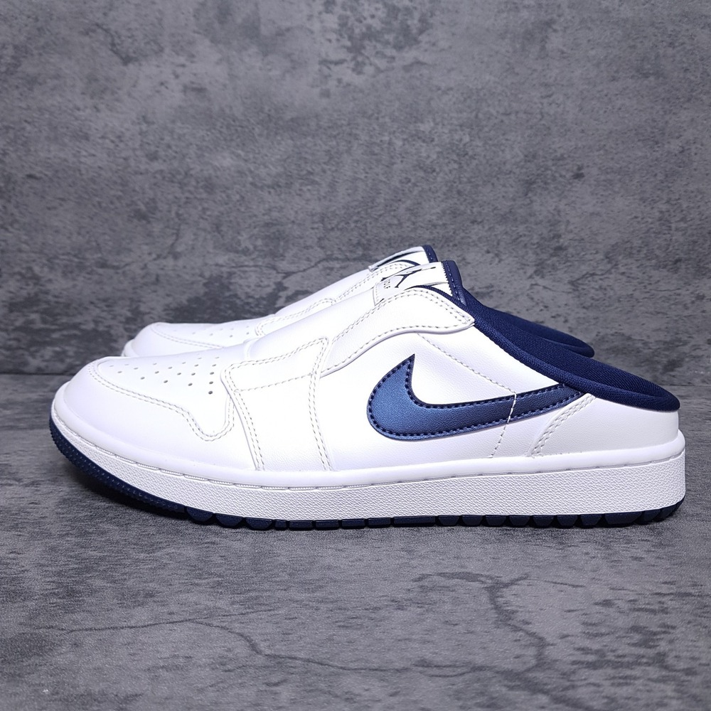 NIKE AIR JORDAN 1 Mule Golf Shoes Mens Size 8 White Navy Blue FJ1214-103